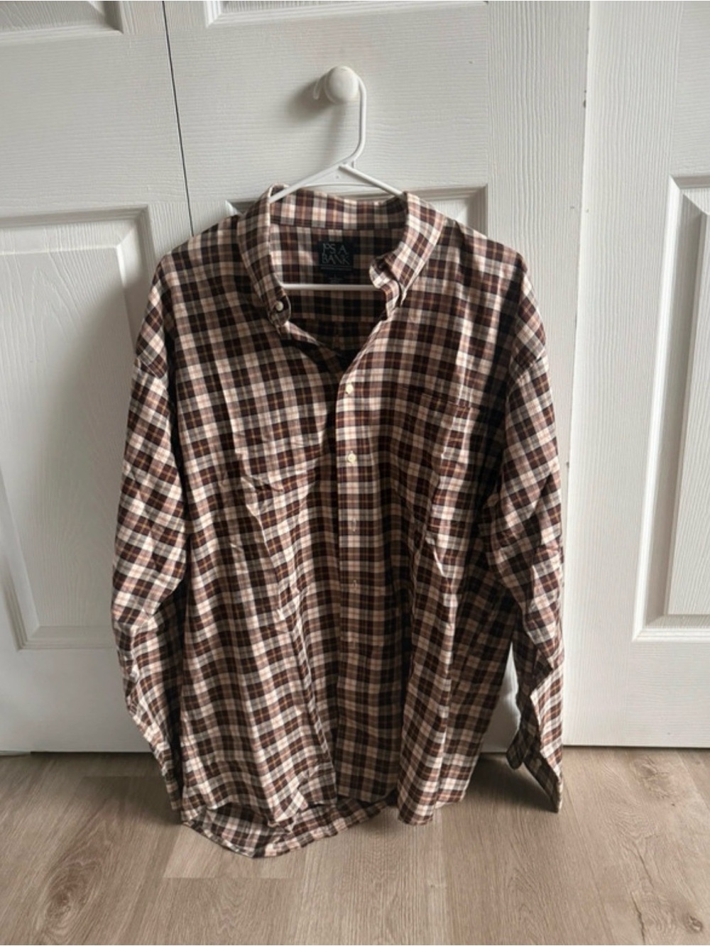 Jos. A. Bank L Brown/Beige/Gold Checkered Long Sleeve Dress Button Up